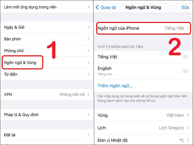 Cài đặt ngôn ngữ của iPhone